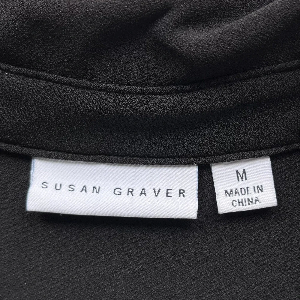 Susan Graver Liquid Knit Button Down Shirt Dress Womens Medium Black